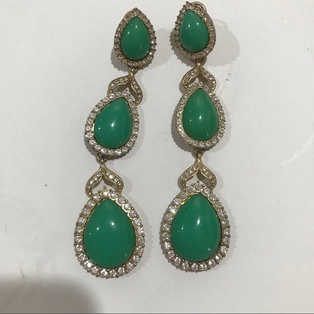 Lee ángel 4” tear  drop green costume jewelry earrings